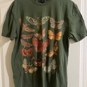 Green T-Shirt with Moth Print